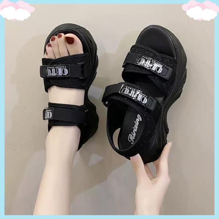 Sandal Nữ Đế Cao 6CM Dép Xăng Đan Quai Hậu Cao Cấp Sẵn Màu Đen Màu Kem Size 35-40