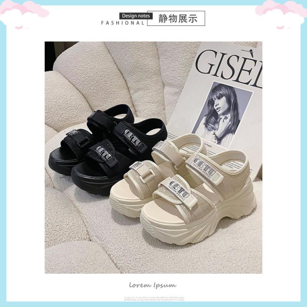 Sandal Nữ Đế Cao 6CM Dép Xăng Đan Quai Hậu Cao Cấp Sẵn Màu Đen Màu Kem Size 35-40