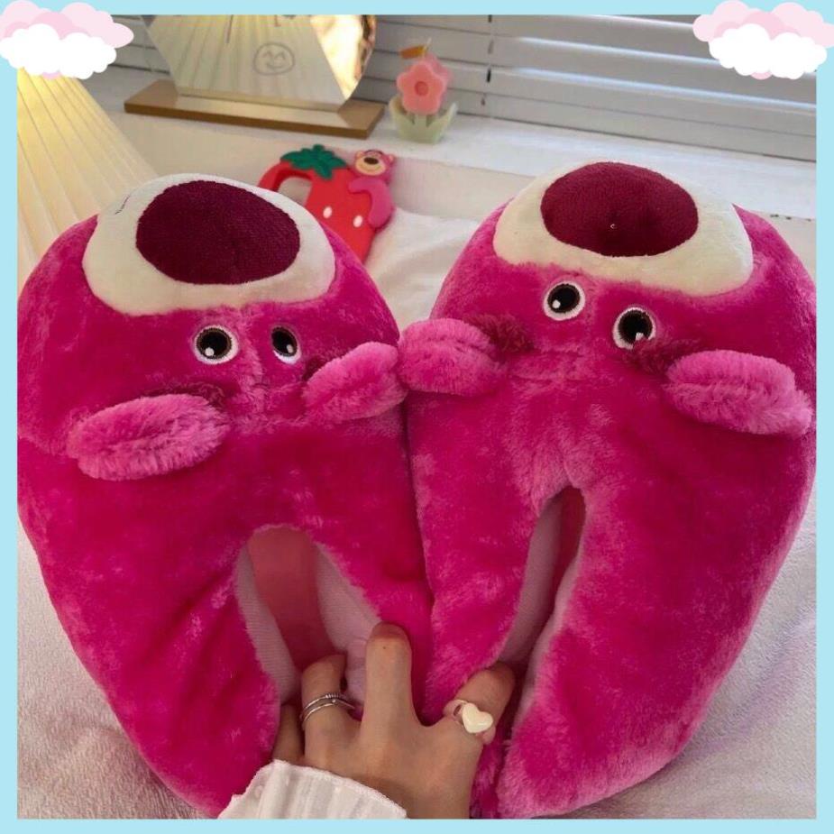 Dép Bông Đi Trong Nhà Hình Gấu Dâu Xinh Xắn Size 35-40 Đế Vải và Đế Cao Su
