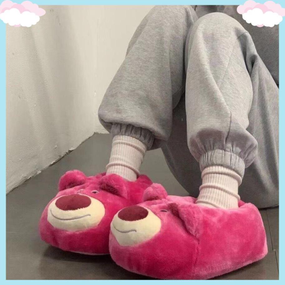 Dép Bông Đi Trong Nhà Hình Gấu Dâu Xinh Xắn Size 35-40 Đế Vải và Đế Cao Su