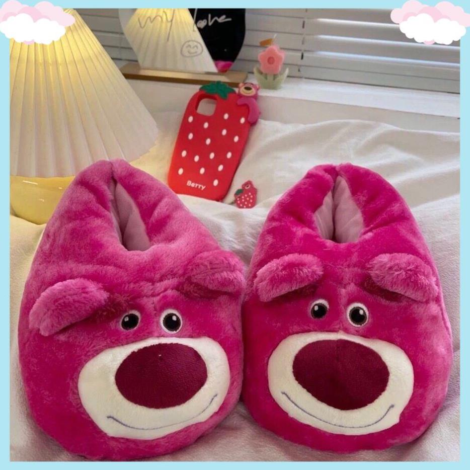 Dép Bông Đi Trong Nhà Hình Gấu Dâu Xinh Xắn Size 35-40 Đế Vải và Đế Cao Su