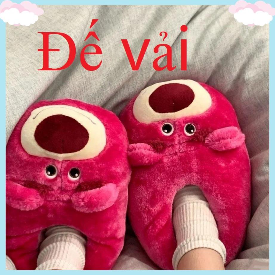 Dép Bông Đi Trong Nhà Hình Gấu Dâu Xinh Xắn Size 35-40 Đế Vải và Đế Cao Su