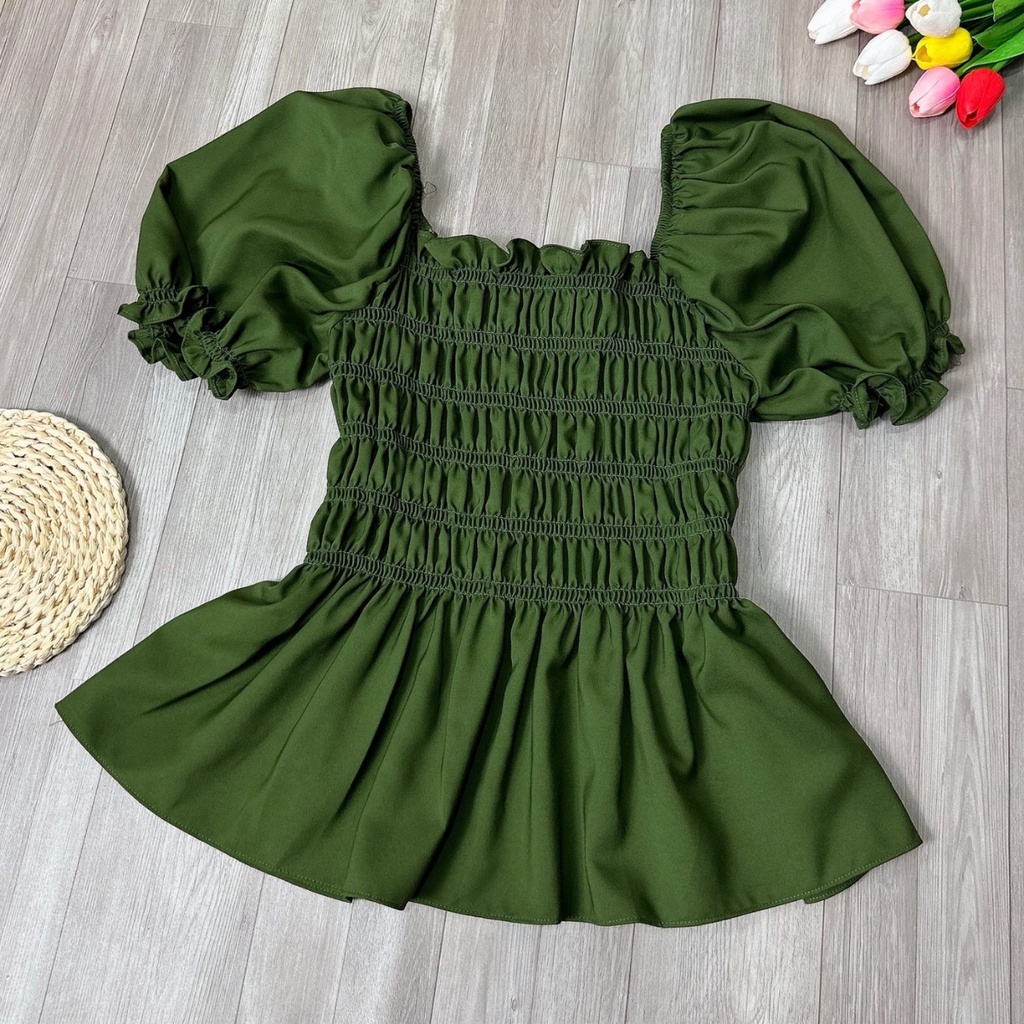 Áo Sơ Mi Bigsize Nữ tay phồng nhún bèo cách điệu chất vải lụa chéo mềm mại dành cho nàng chuppy 58-95kg-SM33