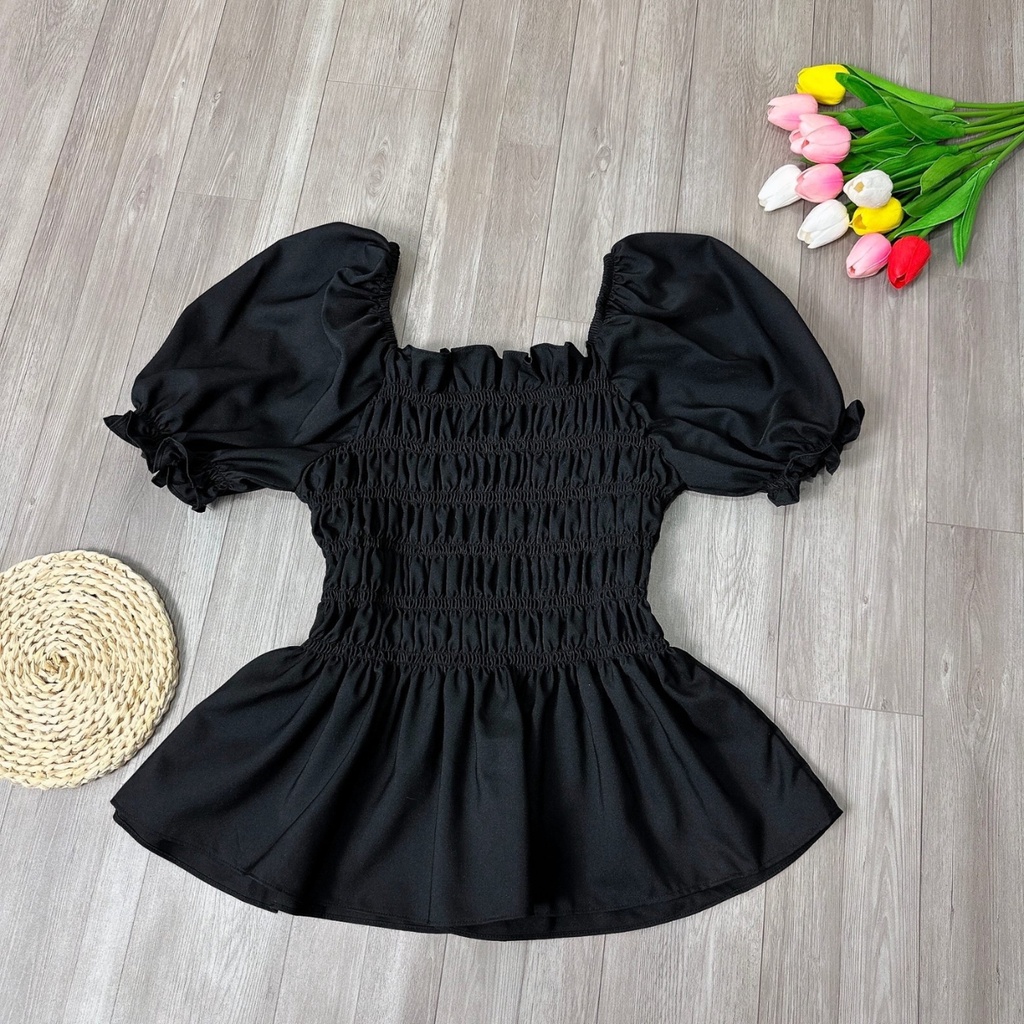 Áo Sơ Mi Bigsize Nữ tay phồng nhún bèo cách điệu chất vải lụa chéo mềm mại dành cho nàng chuppy 58-95kg-SM33