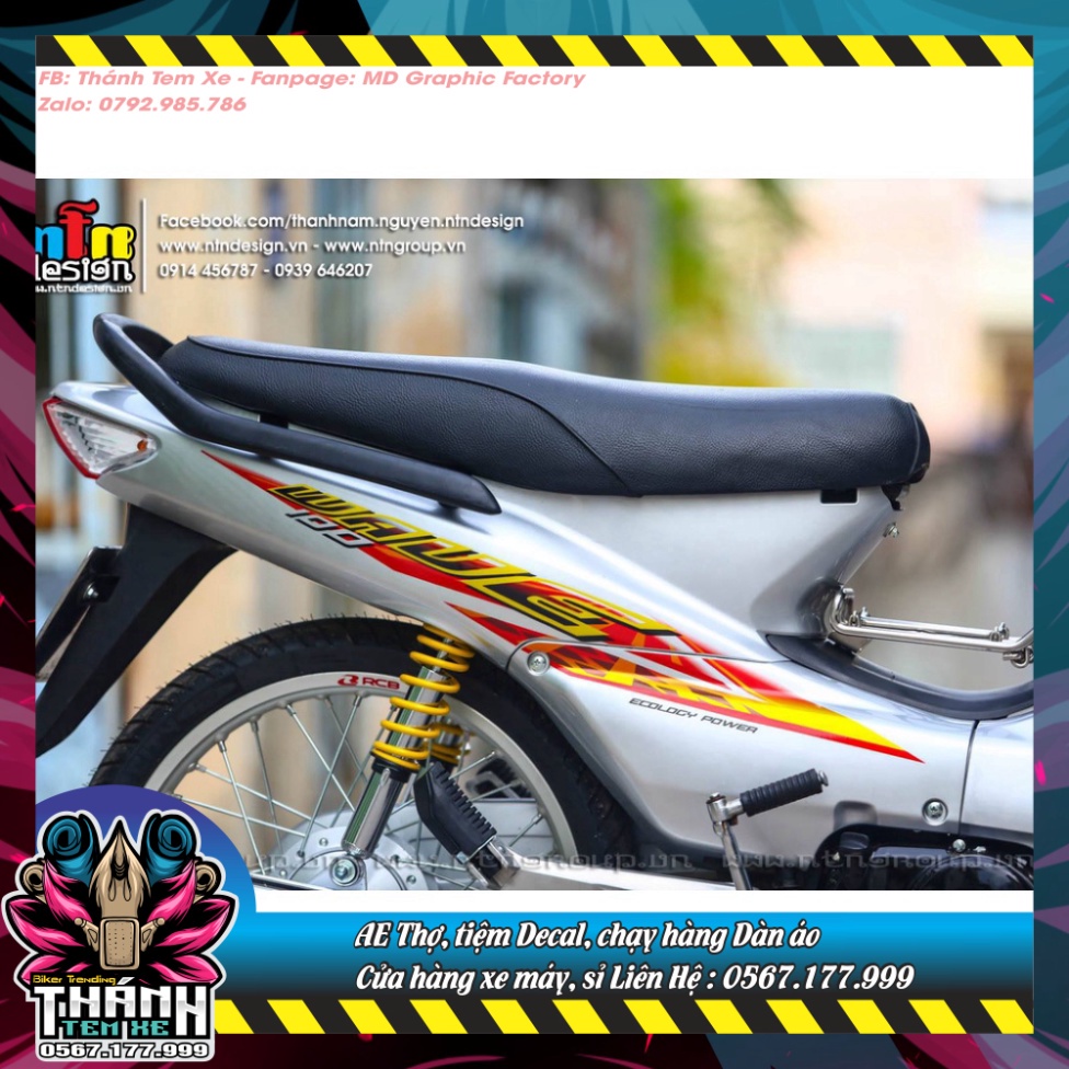 Tem Rời Dán Xe Wave Nhỏ Mẫu 2004 Bạc Đỏ Vàng Cực Đẹp, Hàng 3 Lớp Chất Lượng Cao [TTX]