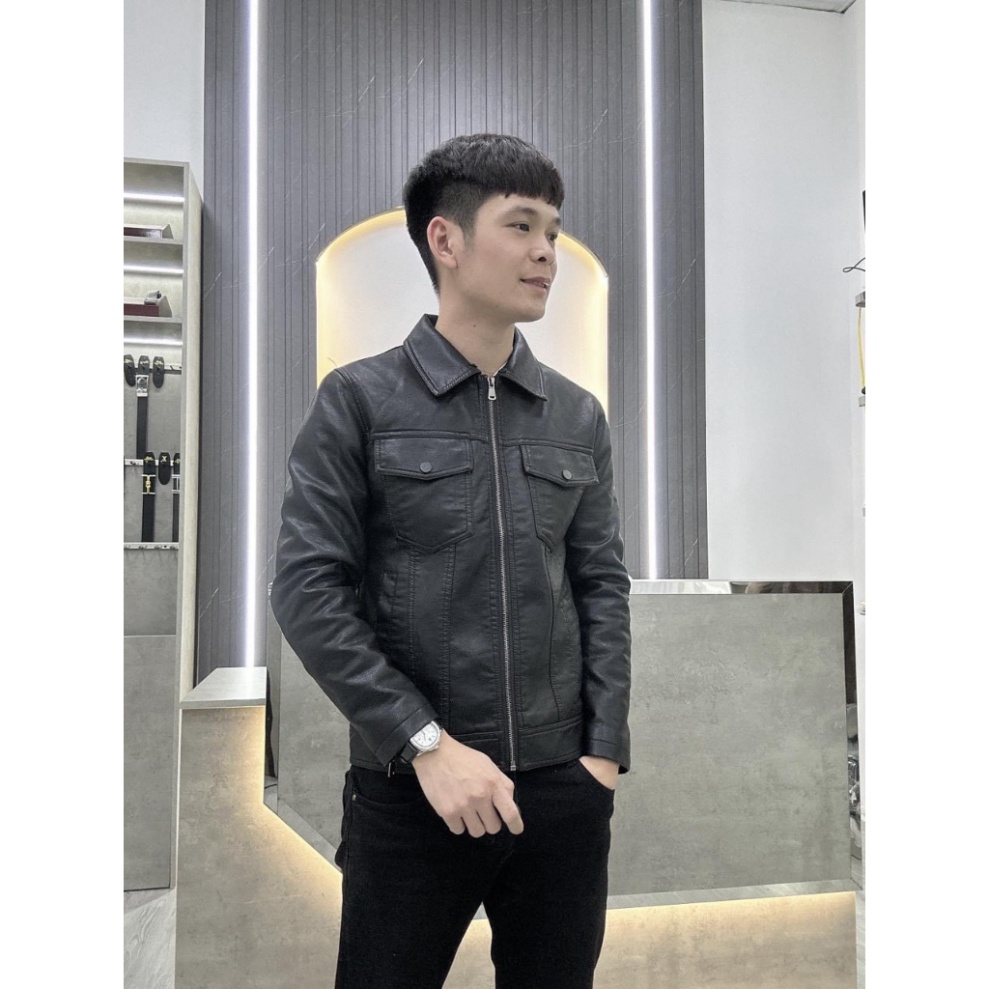 Áo da nam lót lông hàng quảng châu, áo khoác da nam cổ bẻ phong cách hàn quốc mẫu mới nhất 2024 .