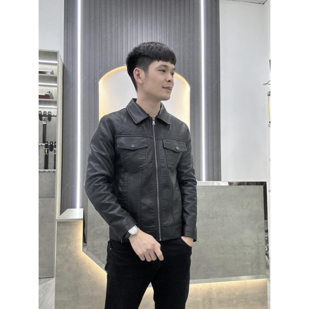 Áo da nam lót lông hàng quảng châu, áo khoác da nam cổ bẻ phong cách hàn quốc mẫu mới nhất 2024 .