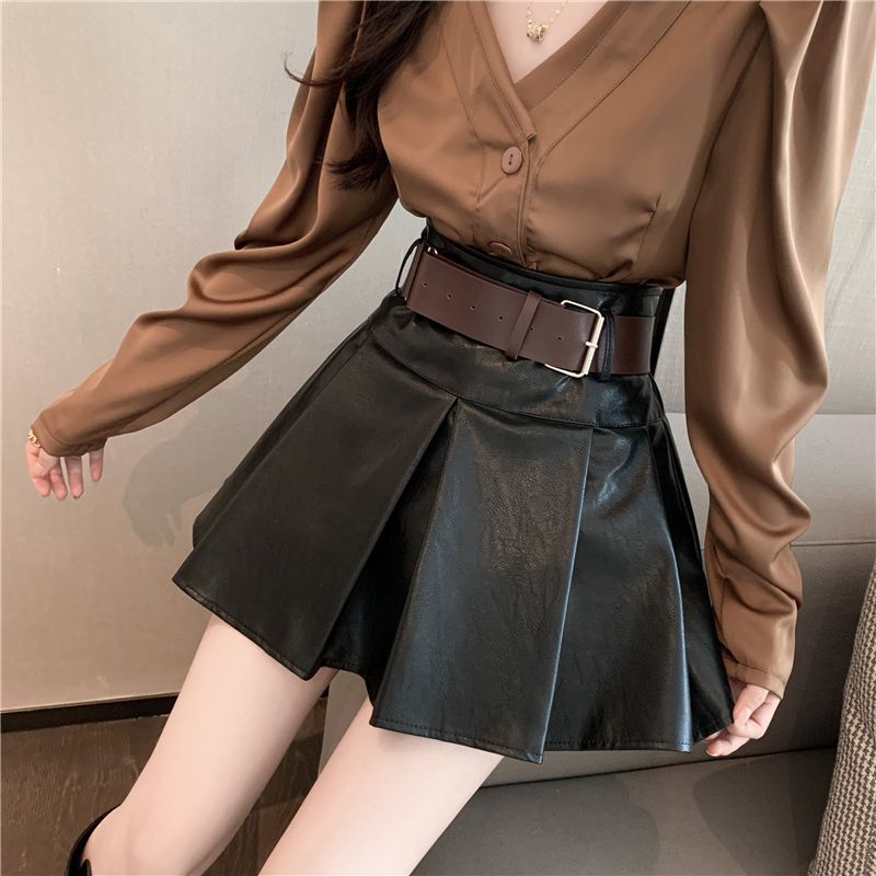 Jiashucheng Chân Váy Da pu Ngắn Dáng Chữ a Lưng Cao Cỡ Lớn Thời Trang Mùa Đông Cho Nữ