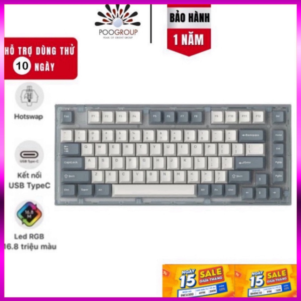 Sale Bàn Phím Cơ FL-Esports Q75 3 Mode Blue Haze - Led RGB-Hot Swap có 3 chế độ kết nối: USB / 2.4 / Bluetooth