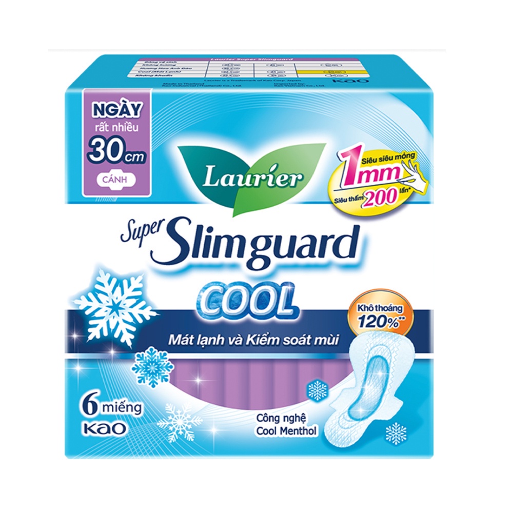 Combo 4 gói BVS Laurier Siêu Mỏng 1mm Mát lạnh 30cm 6 miếng