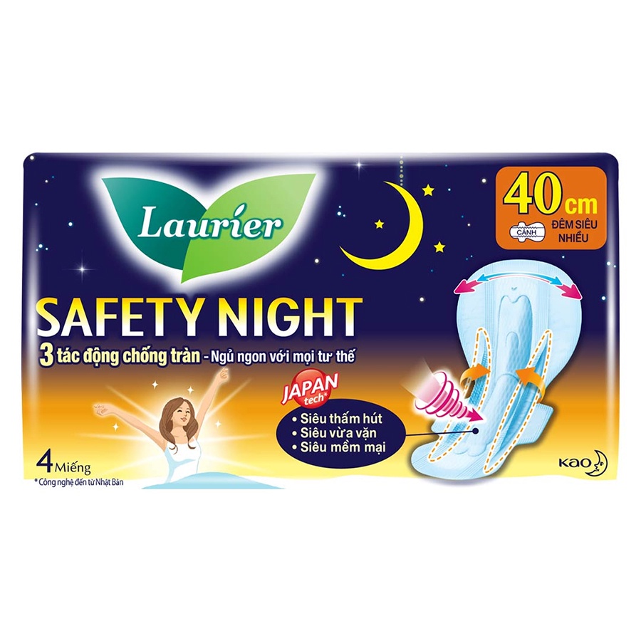 Combo 6 gói Băng vệ sinh Laurier Safety Night Đêm Siêu An Toàn 40cm 4 miếng