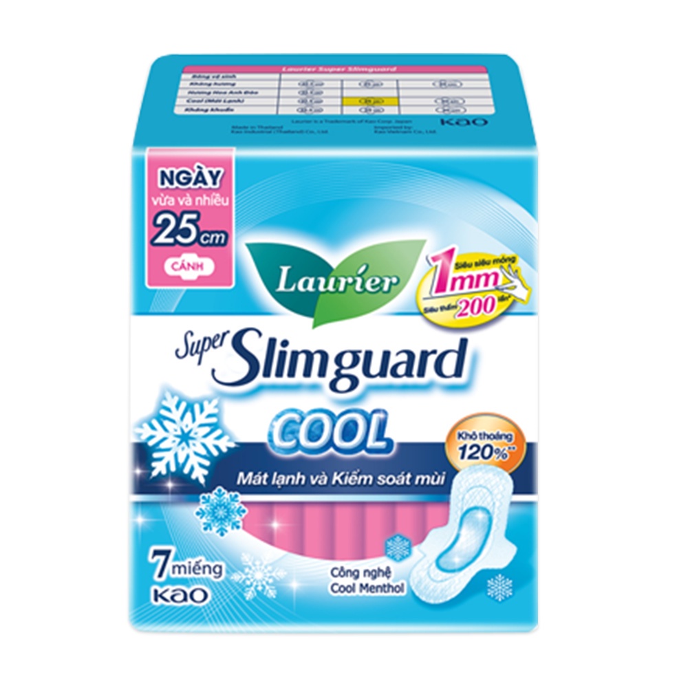 Combo 4 gói BVS Laurier Siêu Mỏng 1mm Mát lạnh 25cm 7 miếng