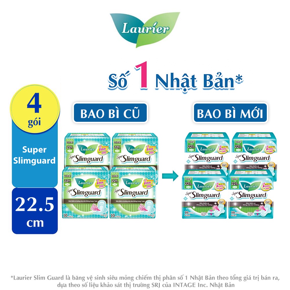 Combo 4 gói BVS Laurier siêu mỏng bảo vệ 1mm 22.5cm 10 miếng