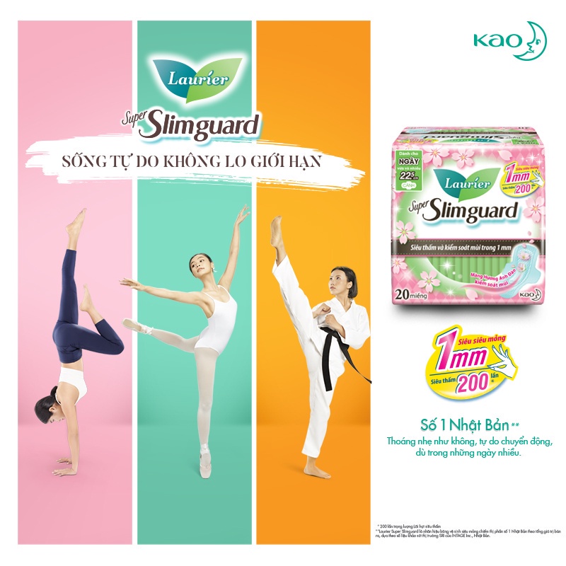 Combo 4 gói BVS Laurier siêu mỏng bảo vệ 1mm Hương Anh Đào 22.5cm 10 miếng