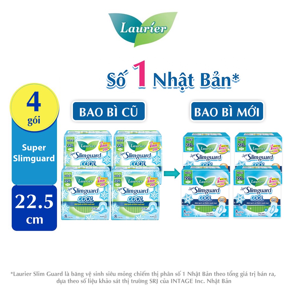 Combo 4 gói BVS Laurier Siêu Mỏng 1mm Mát lạnh 22.5cm 8 miếng