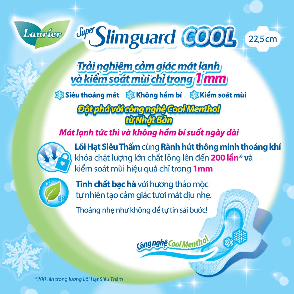 Combo 4 gói BVS Laurier Siêu Mỏng 1mm Mát lạnh 22.5cm 8 miếng