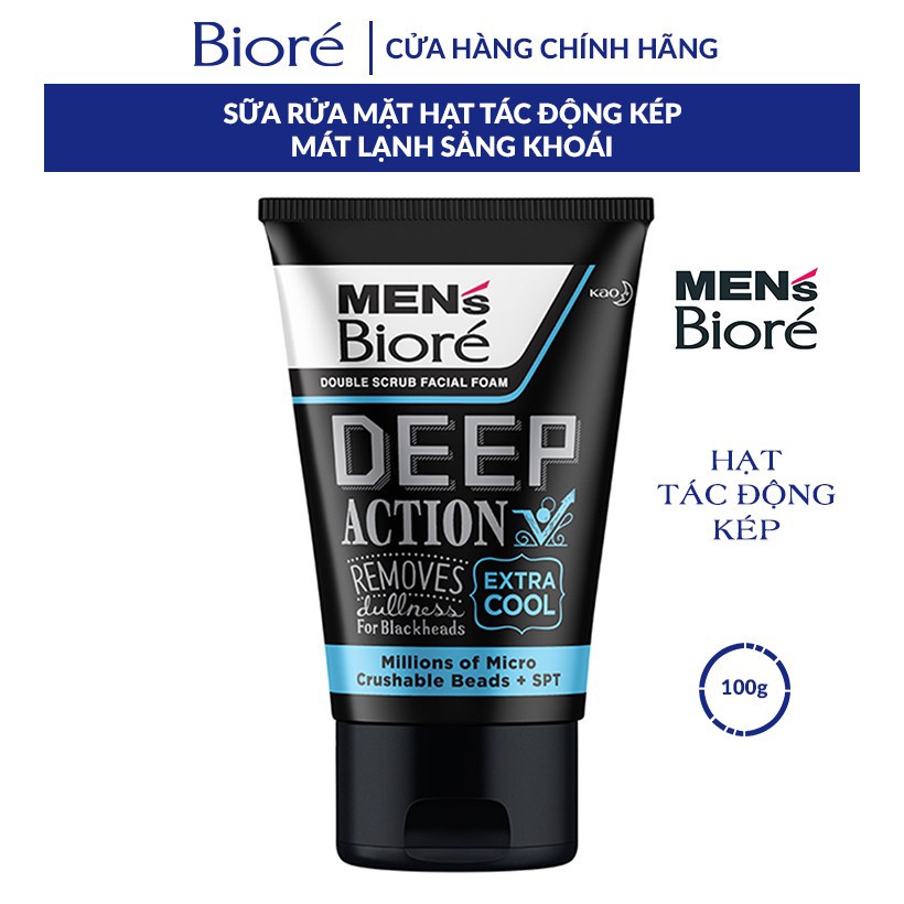 Sữa Rửa Mặt Men Biore Hạt Tác Động Kép Mát Lạnh Sảng Khoái 100g