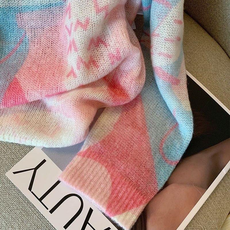 Áo sweater Màu Nhuộm Cổ Tròn Tay Dài Mềm Mại Thời Trang Mùa Thu Cho Nữ