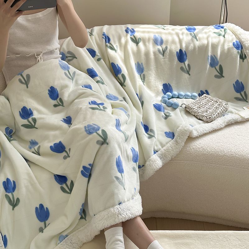 Chăn Nhung Lông Cừu San Hô Giữ Ấm Mùa Thu Đông Phong Cách blogger Dễ Thương