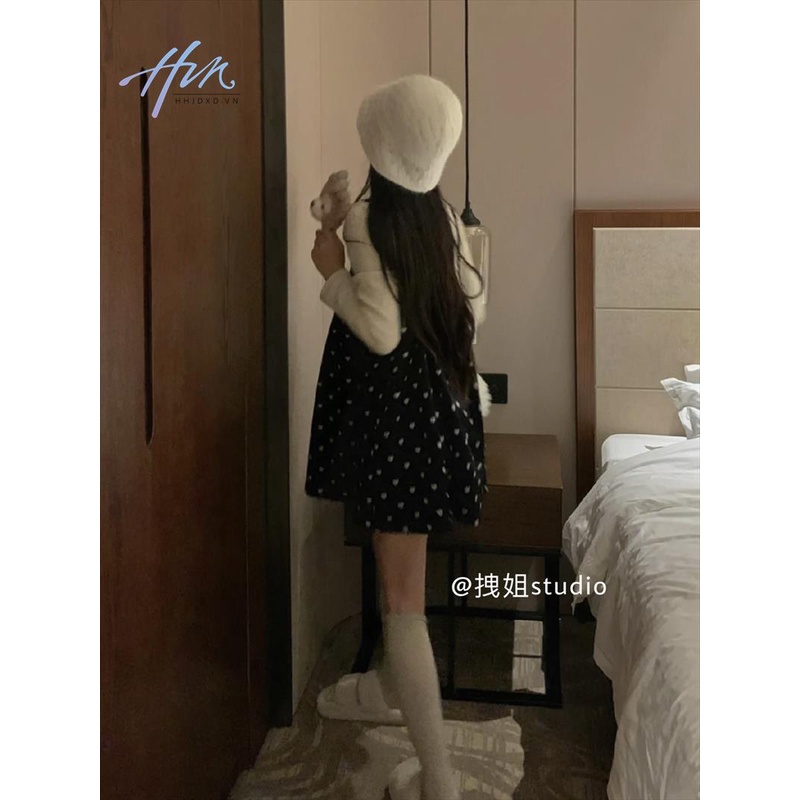 Set Đầm Nhung Hai Dây Dáng Rộng In Họa Tiết Thời Trang Mùa Thu