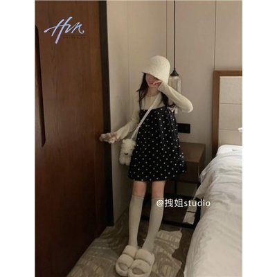 Set Đầm Nhung Hai Dây Dáng Rộng In Họa Tiết Thời Trang Mùa Thu