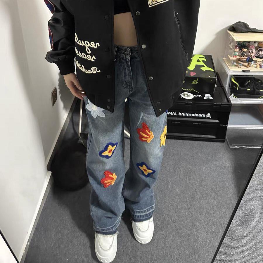 Quần jeans Dài Ống Rộng Thêu Chữ Cá Tính Cho Nam