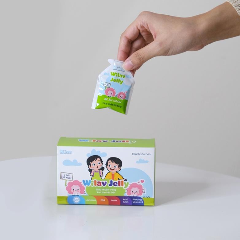 Hộp Thạch Táo Bón Wilav Jelly BICARE - Hộp 10 gói - Tăng cường hệ tiêu hóa khỏe cho bé