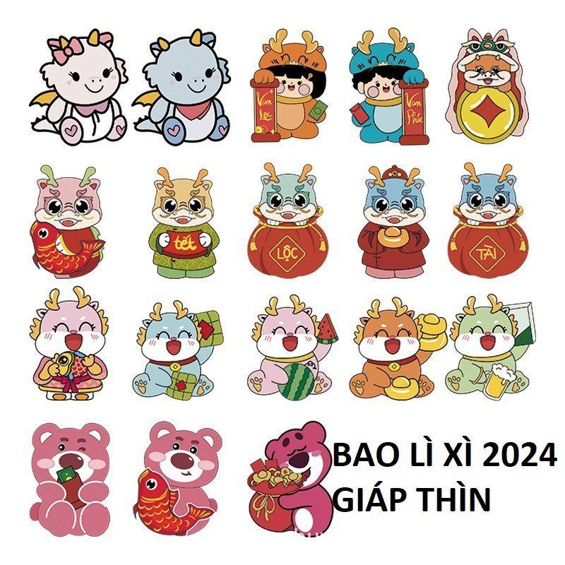 Sỉ combo 200 Bao lì xì hình thú chibi 3D Giáp Thìn