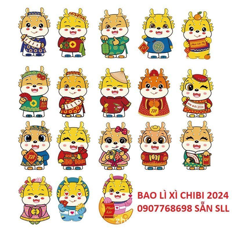 Sỉ combo 200 Bao lì xì hình thú chibi 3D Giáp Thìn
