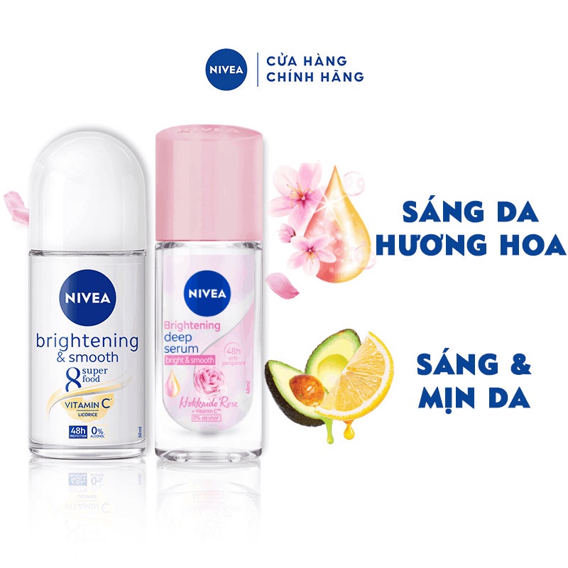 Bộ Đôi Lăn Ngăn Mùi NIVEA Sáng Mịn Mờ Thâm & Hương Hoa Hồng Hokkaido (50 ml)