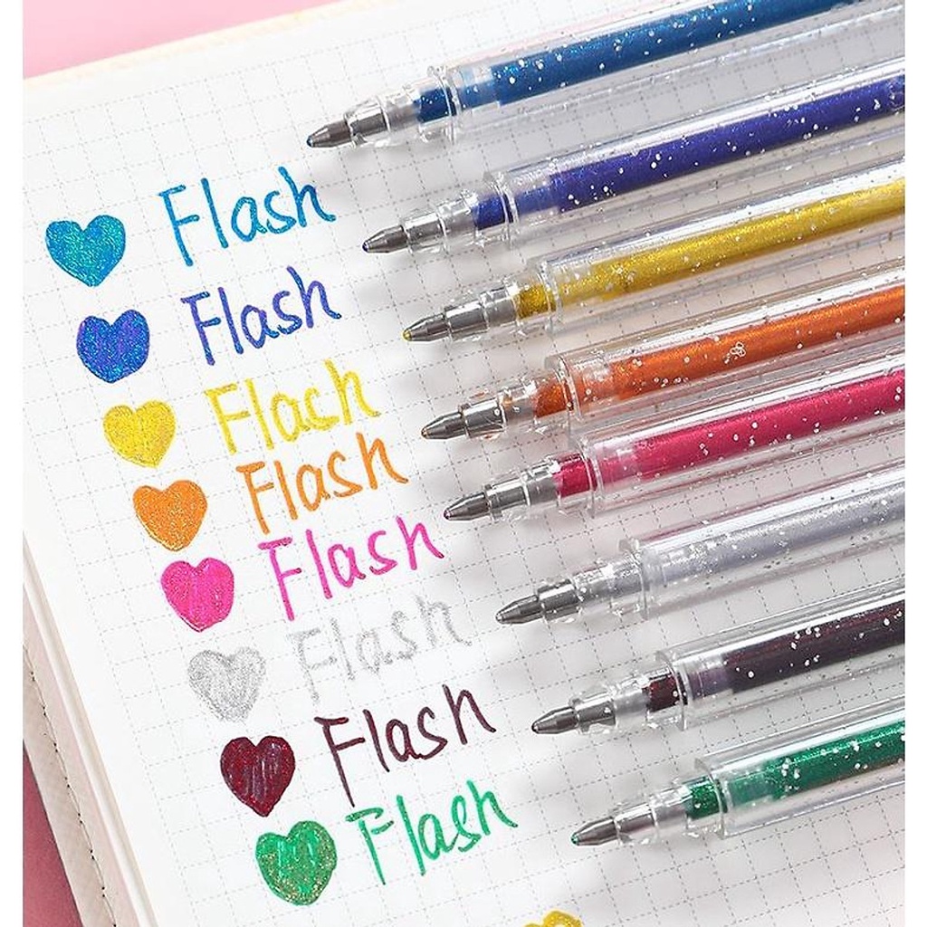 Set 12 Màu Bút bi nhũ kim tuyến BITOON với nét bút 1mm có óng ánh xinh xinh