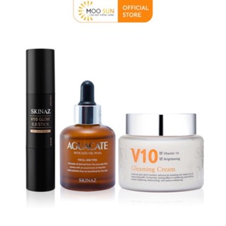 Combo] Kem v10 100ml + Serum Bơ Aguacate Oil 99,6% 30ml + Kem nền Skinaz V10 Glow BB Stick 10g Skinaz Hàn Q Hà