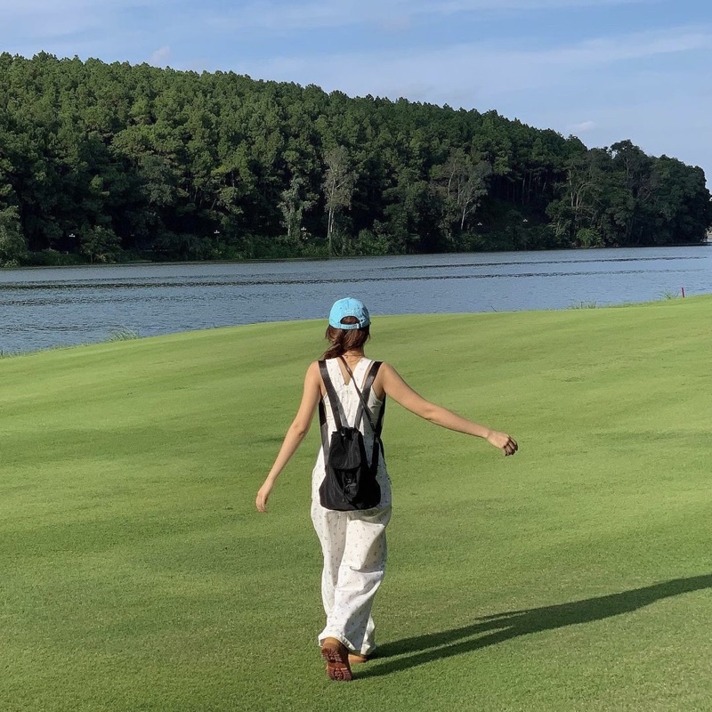 JONA BACKPACK Balo mini vải dù đơn giản Hàn quốc có nắp đậy dây rút cá tính dành cho nữ