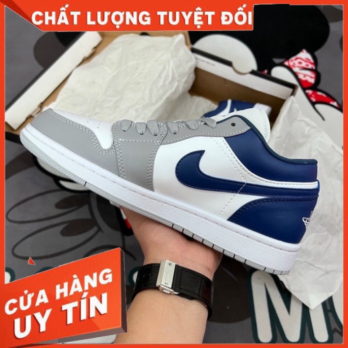 NaKa Shop Giày Jordan Mũi Xám Gót Xanh,Giày Nike_Jordan 1 Low Stealth French Blue Hàng thời thượng Full Box Bill Hot