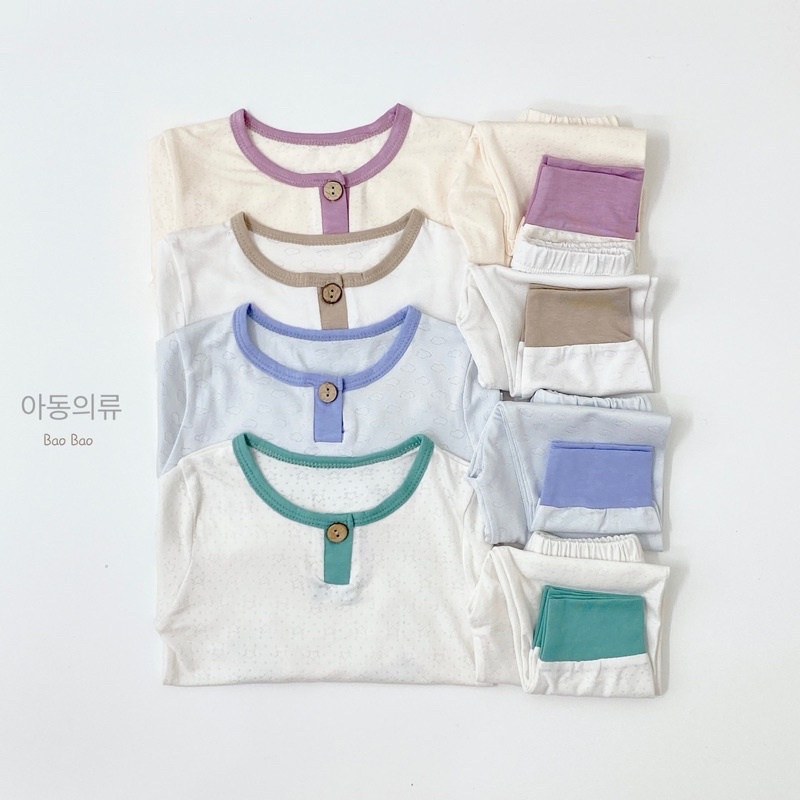 Bộ thun cotton thông hơi bo gấu mặc thu đông cho bé trai, bé gái