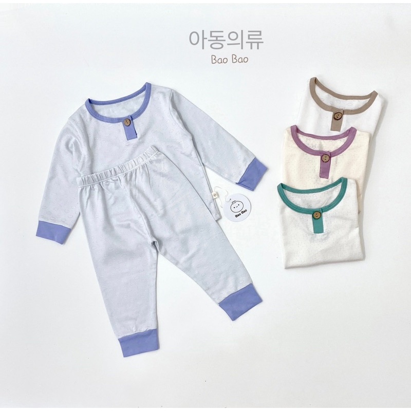 Bộ thun cotton thông hơi bo gấu mặc thu đông cho bé trai, bé gái