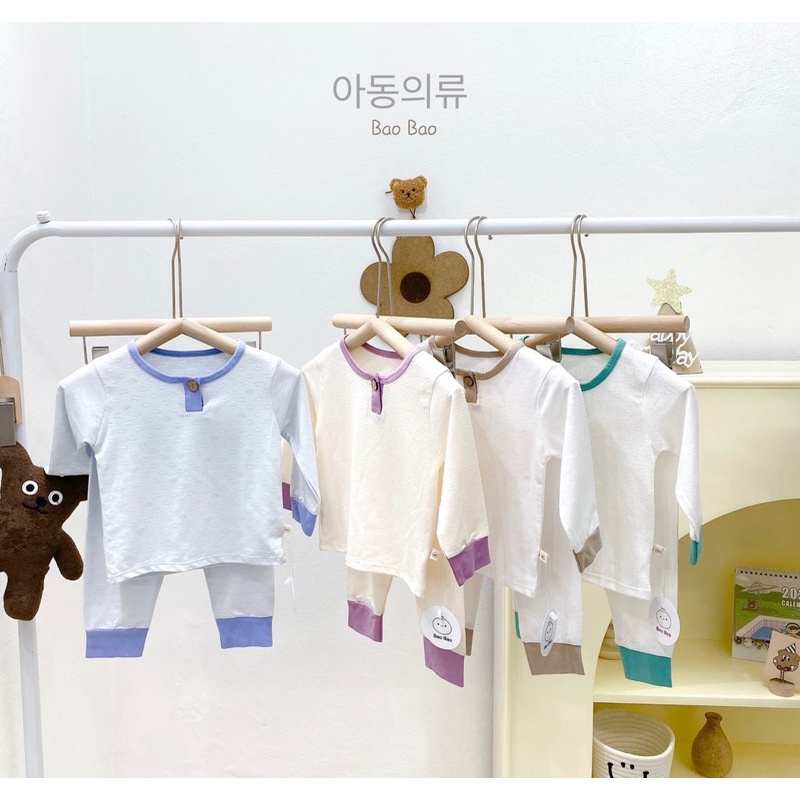 Bộ thun cotton thông hơi bo gấu mặc thu đông cho bé trai, bé gái
