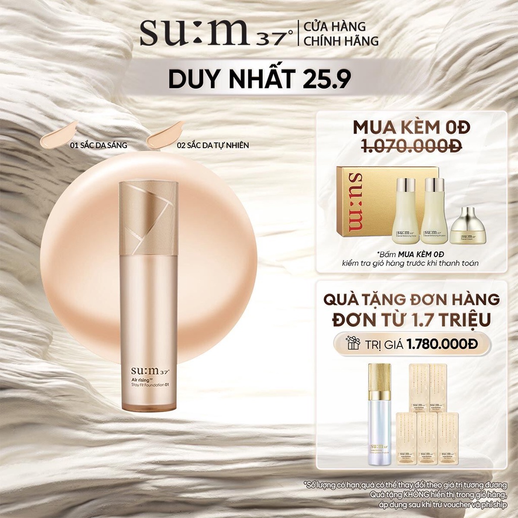 [Mã COSLUX09 giảm 120K đơn 1500K] Kem nền che khuyết điểm Su:m37 Air Rising TF Stay Fit Foundation SPF35 PA++ 40ml