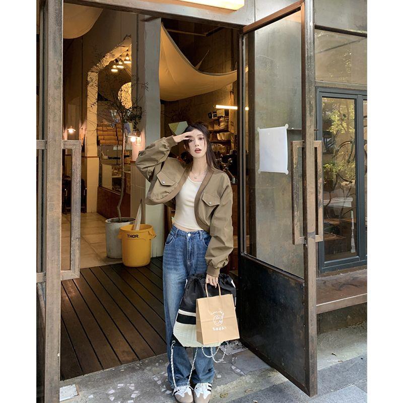 Áo Khoác Bóng Chày Dáng Ngắn Phong Cách retro Mỹ Thời Trang Mùa Thu Cao Cấp Dành Cho Nữ