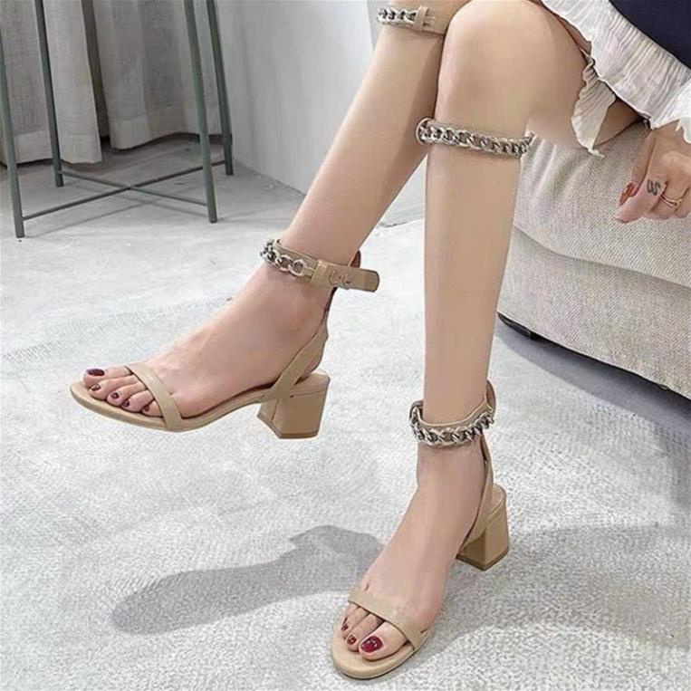 GIÀY SANDAL CHIẾN BINH QUAI DÂY DA PHỐI XÍCH GÓT VUÔNG SIÊU XINH
