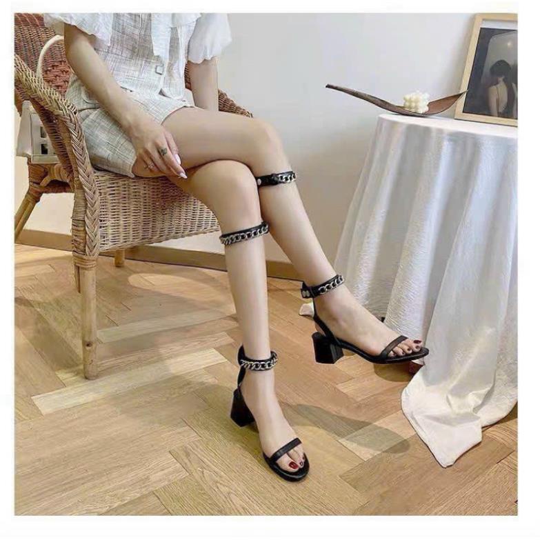 GIÀY SANDAL CHIẾN BINH QUAI DÂY DA PHỐI XÍCH GÓT VUÔNG SIÊU XINH