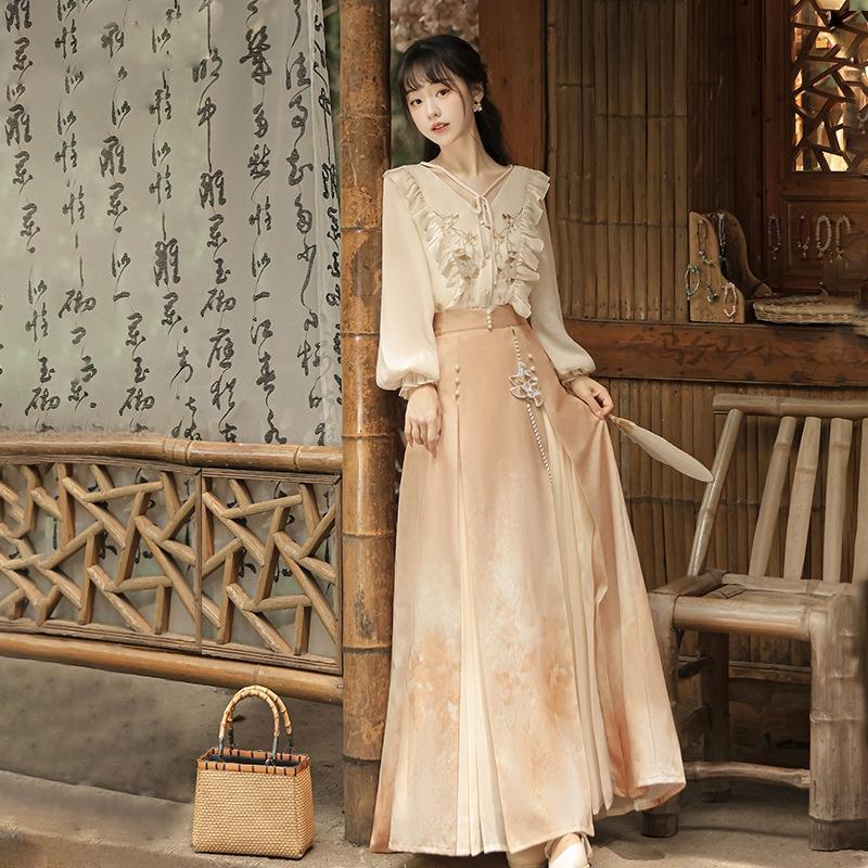 Bộ Áo + Chân Váy Thêu Họa Tiết Phong Cách Trung Hoa Độc Đáo Thời Trang Mùa Thu Mới#23925