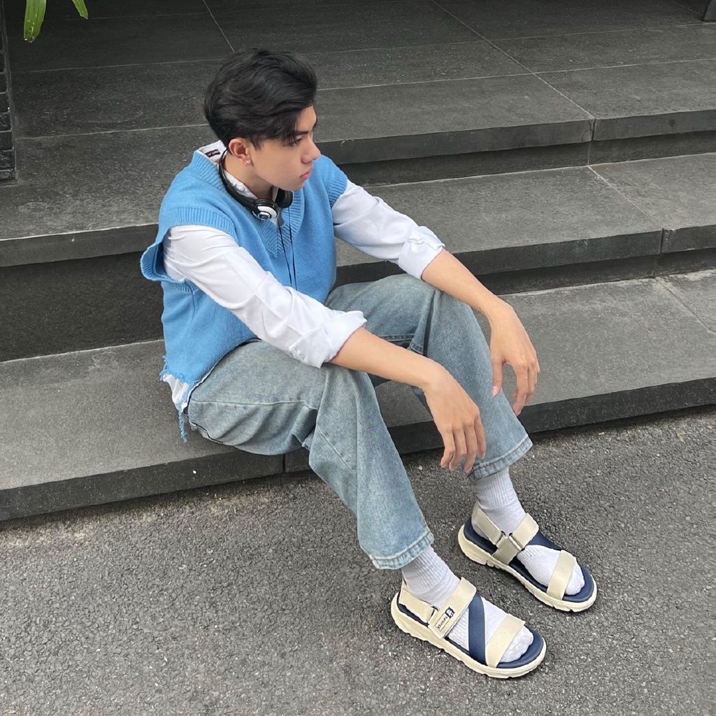 Giày Sandals Nam Nữ Shondo F6 Sport Đế Be Quai Be Xanh F6S2525