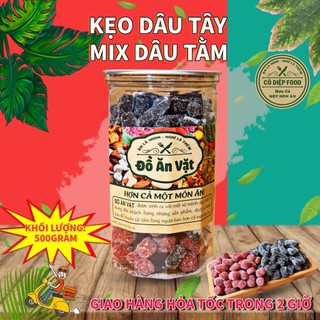 Kẹo Dâu Tây Mix Kẹo Dâu Tằm LON 500GR [FREE SHIP]TỪ ĐƠN 50K, [Loại Đặc Biệt] Hàng ngon nhà làm