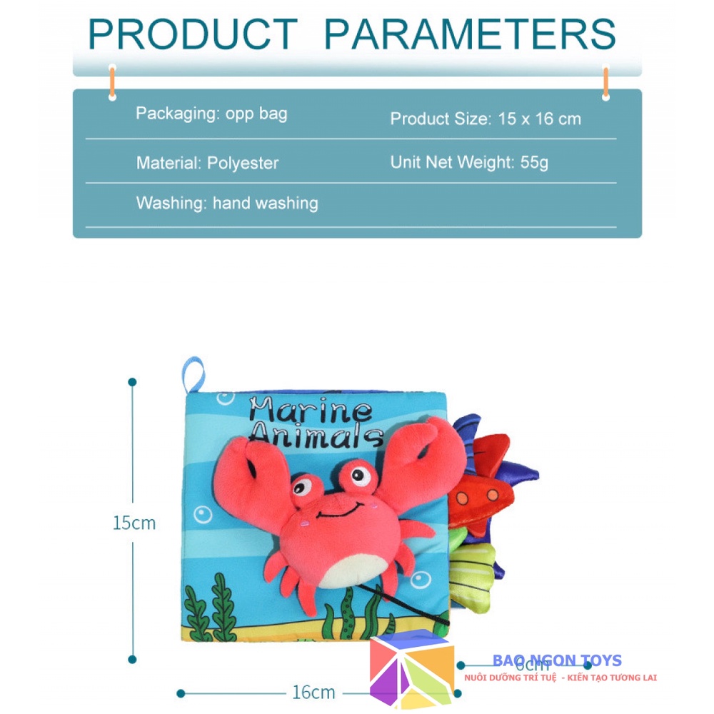 Đồ chơi kỹ năng sách vải động vật dễ thương cho bé sơ sinh giúp Phát Triển Thị Giác,Ngôn Ngữ, Kỹ Năng BAO NGON TOYS SV83