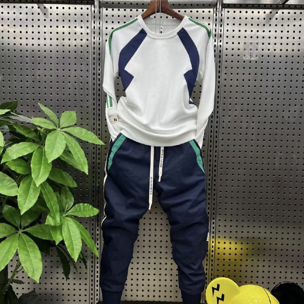 Mới Áo Nỉ Tròng Đầu Cổ Tròn Phối Màu Tương Phản Thời Trang Cho Nam