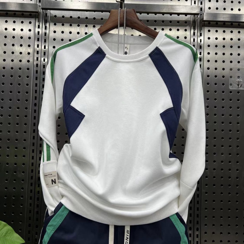 Mới Áo Nỉ Tròng Đầu Cổ Tròn Phối Màu Tương Phản Thời Trang Cho Nam