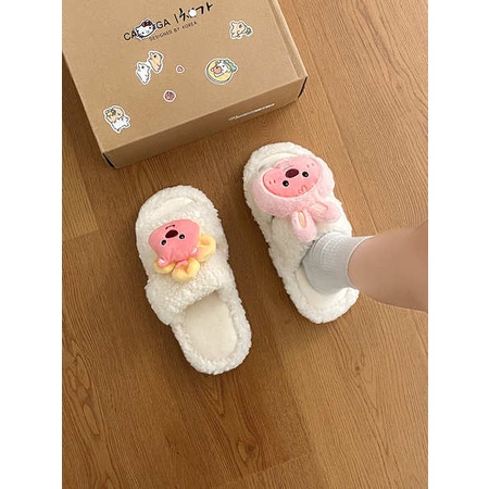 Dễ Thương Dép cotton Đi Trong Nhà Đế Dày Phối Lông Nhung Thời Trang Thu Đông Dành Cho Nữ