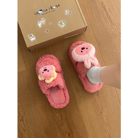 Dễ Thương Dép cotton Đi Trong Nhà Đế Dày Phối Lông Nhung Thời Trang Thu Đông Dành Cho Nữ