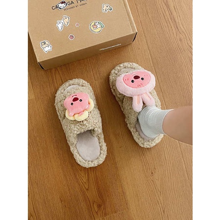 Dễ Thương Dép cotton Đi Trong Nhà Đế Dày Phối Lông Nhung Thời Trang Thu Đông Dành Cho Nữ